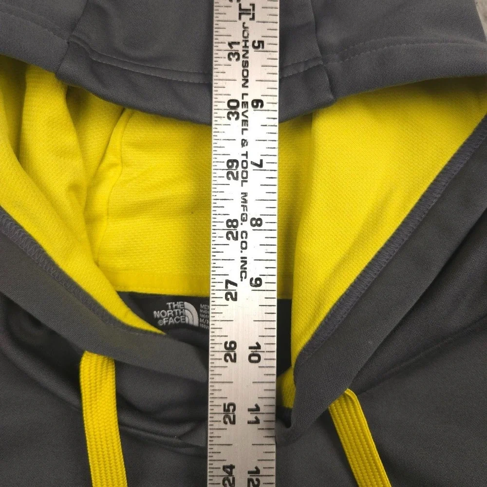 The North Face Mens Medium Hoodie Gray Yellow Logo Pullover Polyester Top
